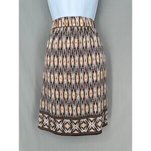 Chicos Skirt Womens Medium 1 Brown Knee Length Pockets Bohemian Ikat Boho New